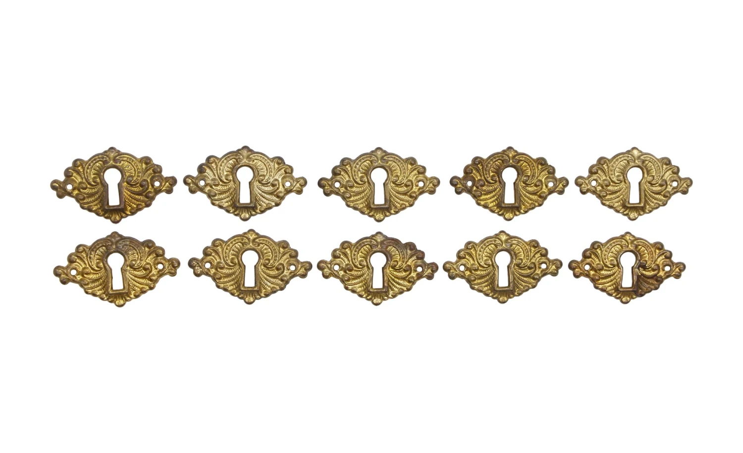 Set Of 10 Ornate Pressed Brass Keyhole Covers 3 Set Of 10 Ornate Pressed Brass Keyhole Covers