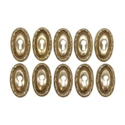Set Of 10 Oval Braided Beaded Polished Solid Brass Door Keyhole Covers
