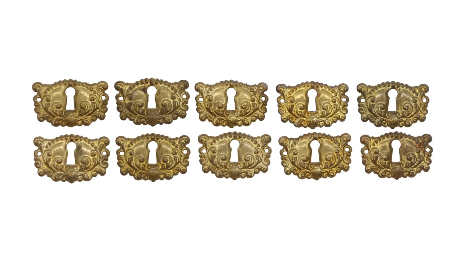 Set Of 10 Vintage Ornate Pressed Brass Keyhole Covers 3 Set Of 10 Vintage Ornate Pressed Brass Keyhole Covers