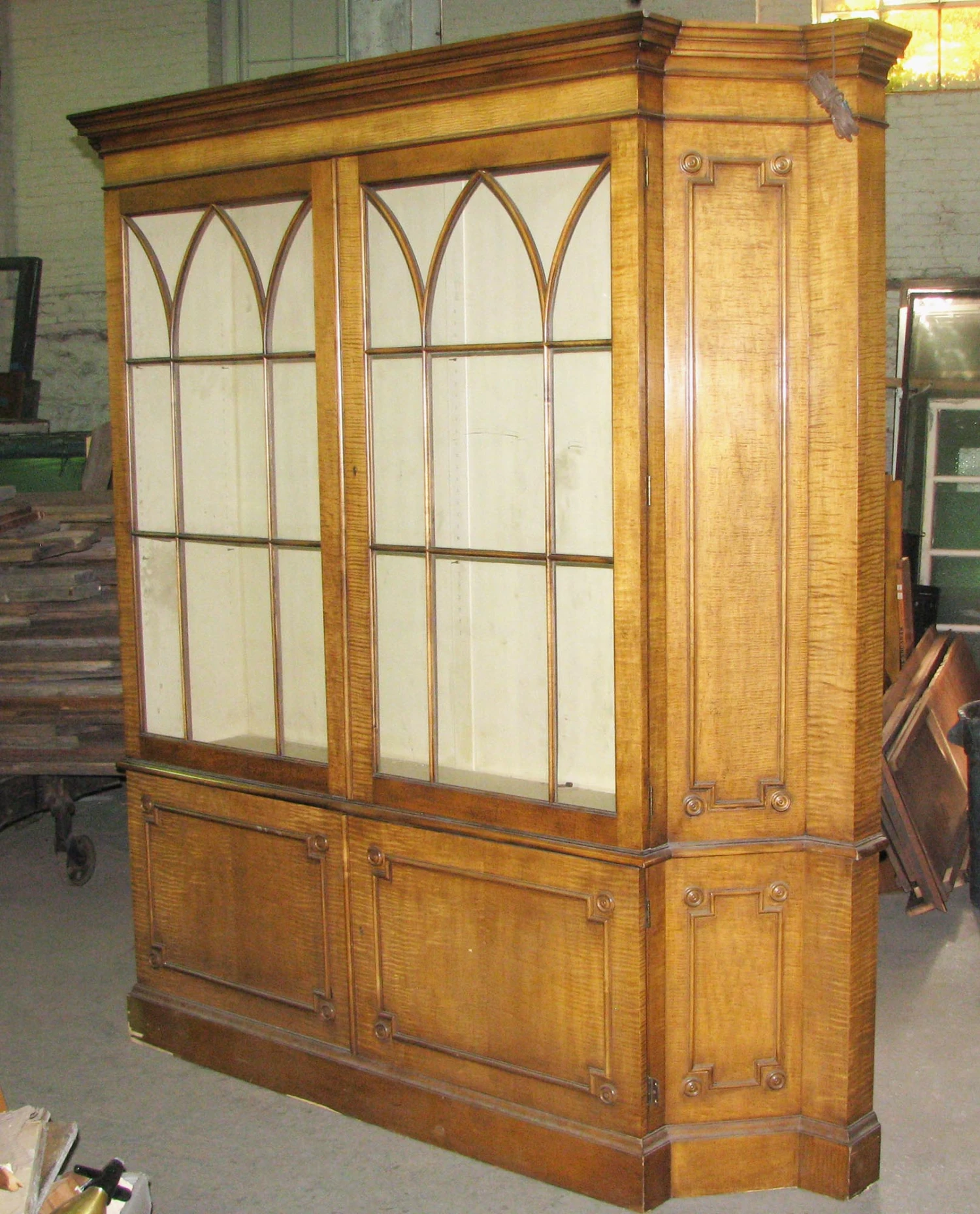 Antique Carved Solid Maple China Closet 5 Antique Carved Solid Maple China Closet - Image 3