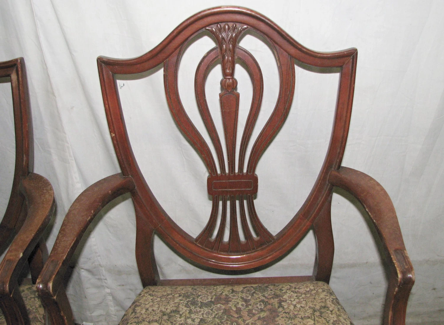 Set Of Four Classic Upholstered Walnut Arm Chairs 5 Set Of Four Classic Upholstered Walnut Arm Chairs - Image 3