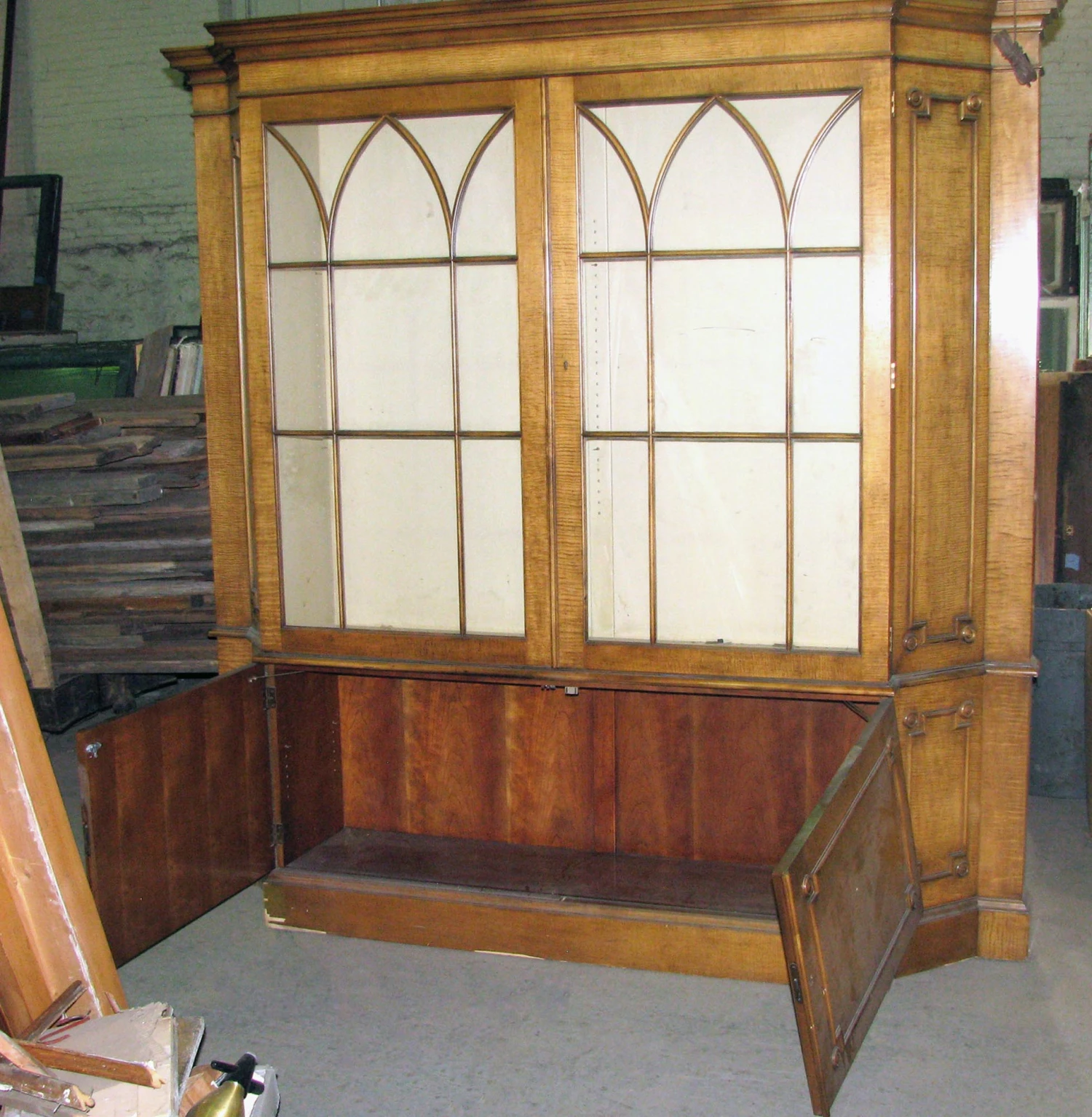 Antique Carved Solid Maple China Closet 4 Antique Carved Solid Maple China Closet - Image 2