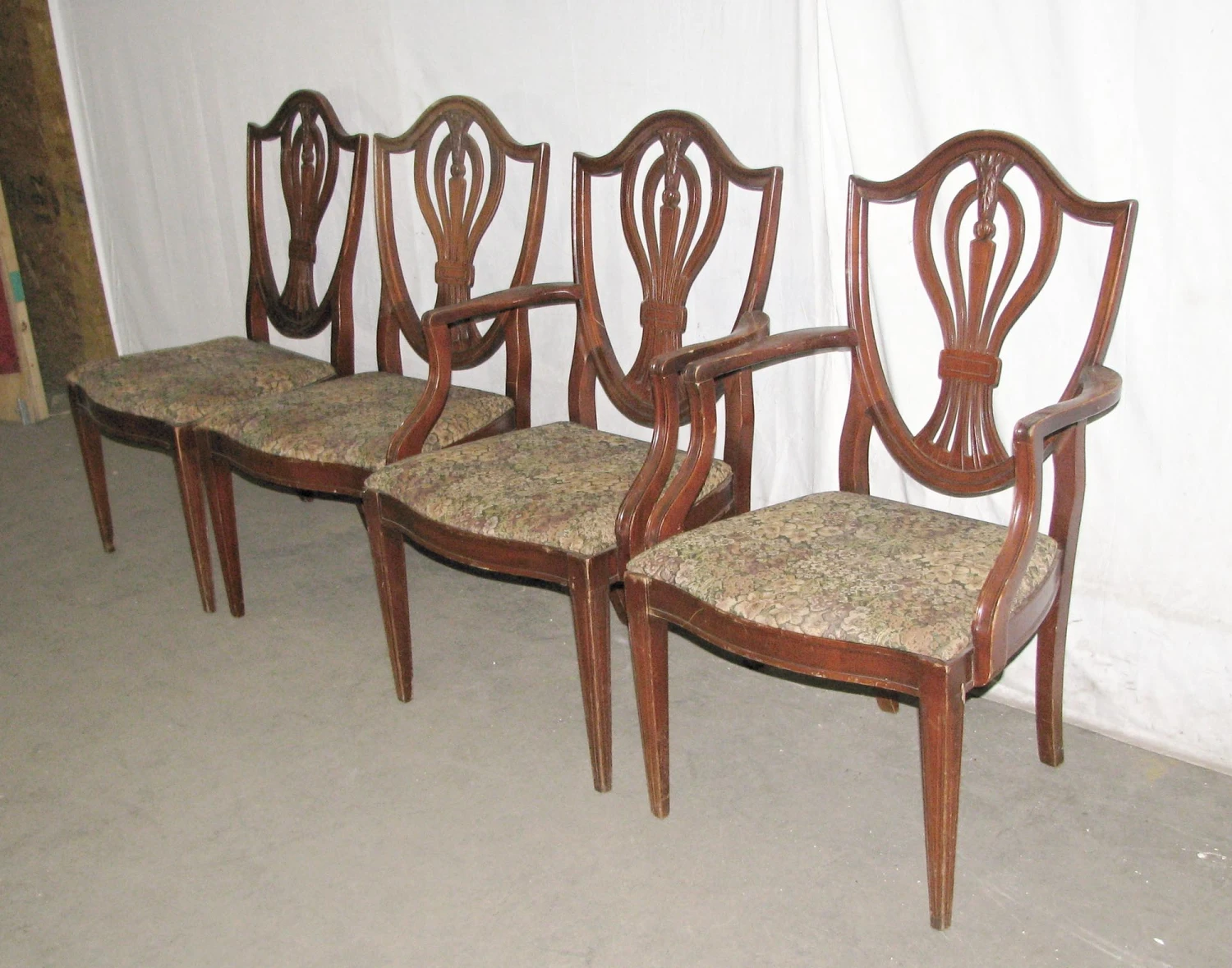 Set Of Four Classic Upholstered Walnut Arm Chairs 4 Set Of Four Classic Upholstered Walnut Arm Chairs - Image 2
