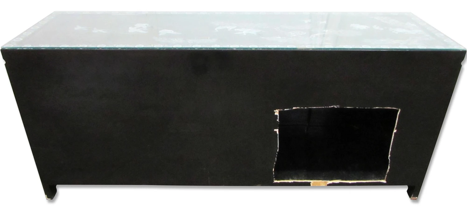 Vintage 71 In. Glass Top Asian Sideboard Cabinet 4 Vintage 71 In. Glass Top Asian Sideboard Cabinet - Image 2