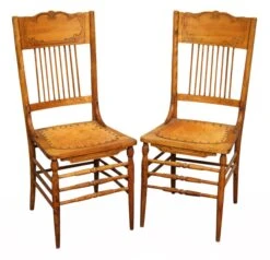 Pair Of Leather & Wood Chairs