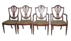 Set Of Four Classic Upholstered Walnut Arm Chairs