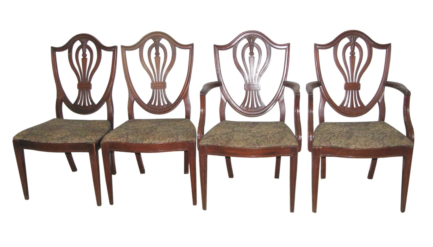 Set Of Four Classic Upholstered Walnut Arm Chairs 3 Set Of Four Classic Upholstered Walnut Arm Chairs