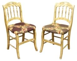 Set Of Wooden Chairs With Floral Seat