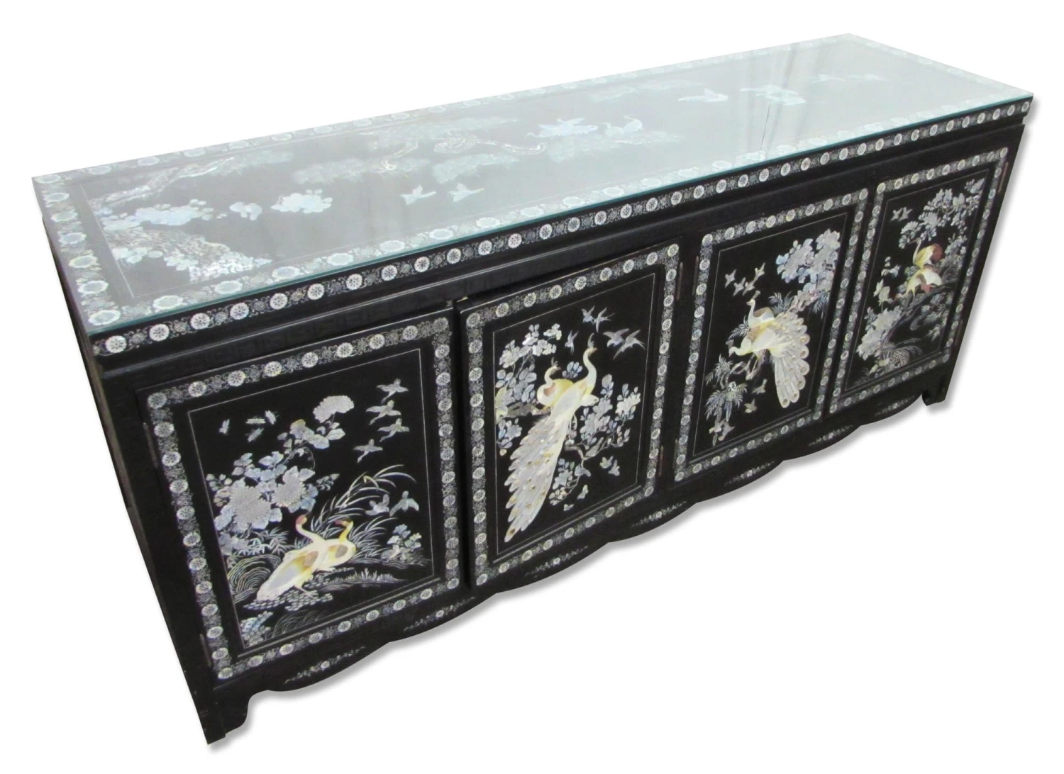 Vintage 71 In. Glass Top Asian Sideboard Cabinet 3 Vintage 71 In. Glass Top Asian Sideboard Cabinet