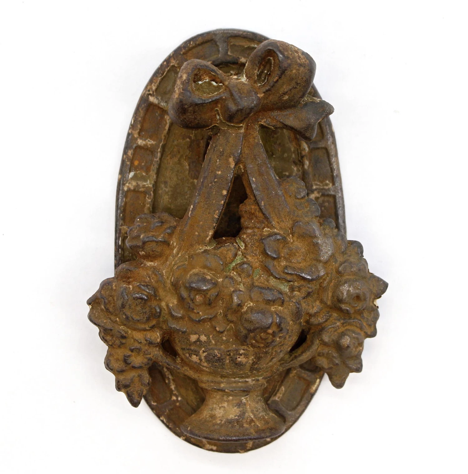 Antique Oval Cast Iron Floral Basket Motif Door Knocker 3 Antique Oval Cast Iron Floral Basket Motif Door Knocker