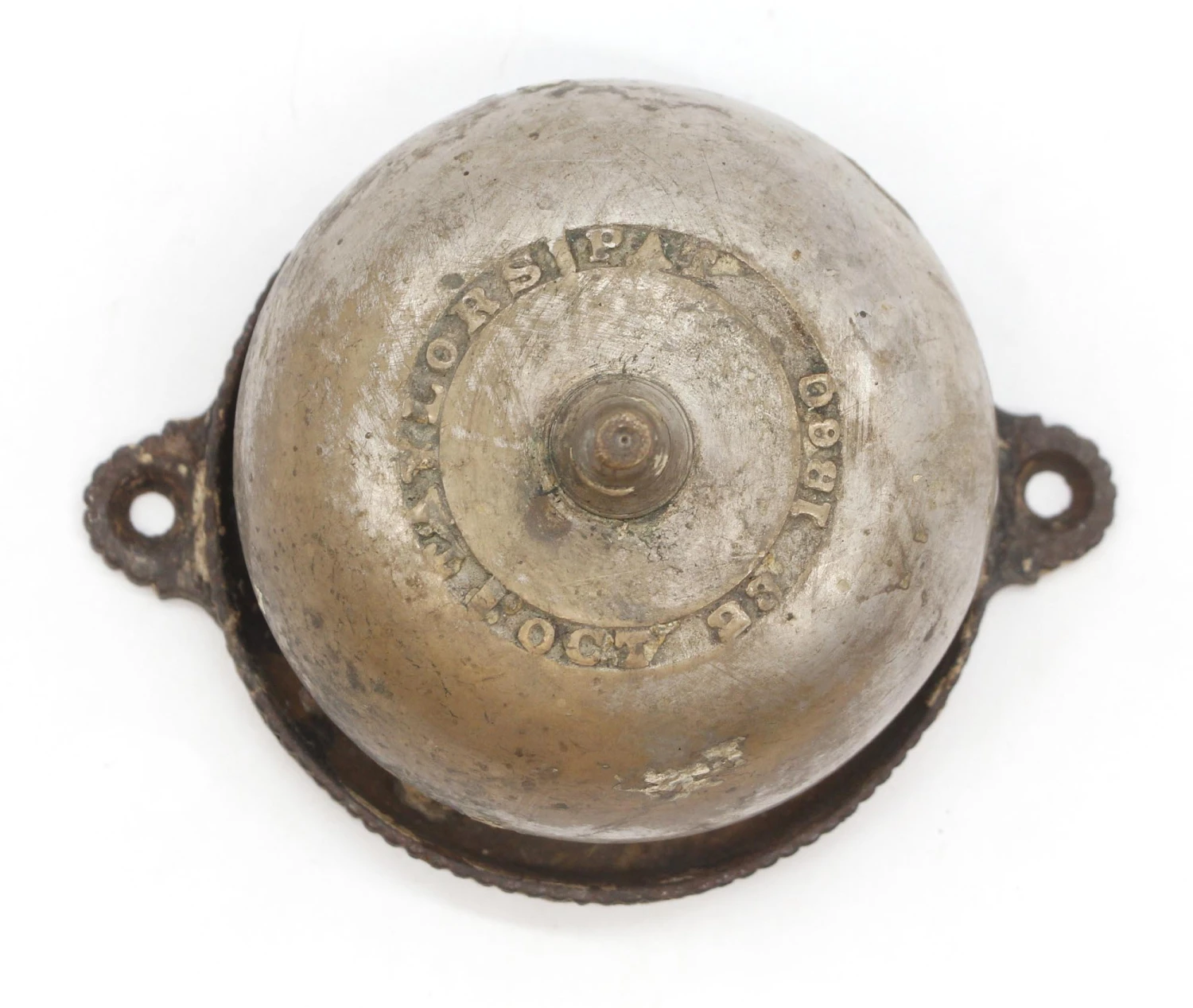 Antique Taylor’s Nickel Plated Brass & Cast Iron Crank Bell 3 Antique Taylor’s Nickel Plated Brass & Cast Iron Crank Bell