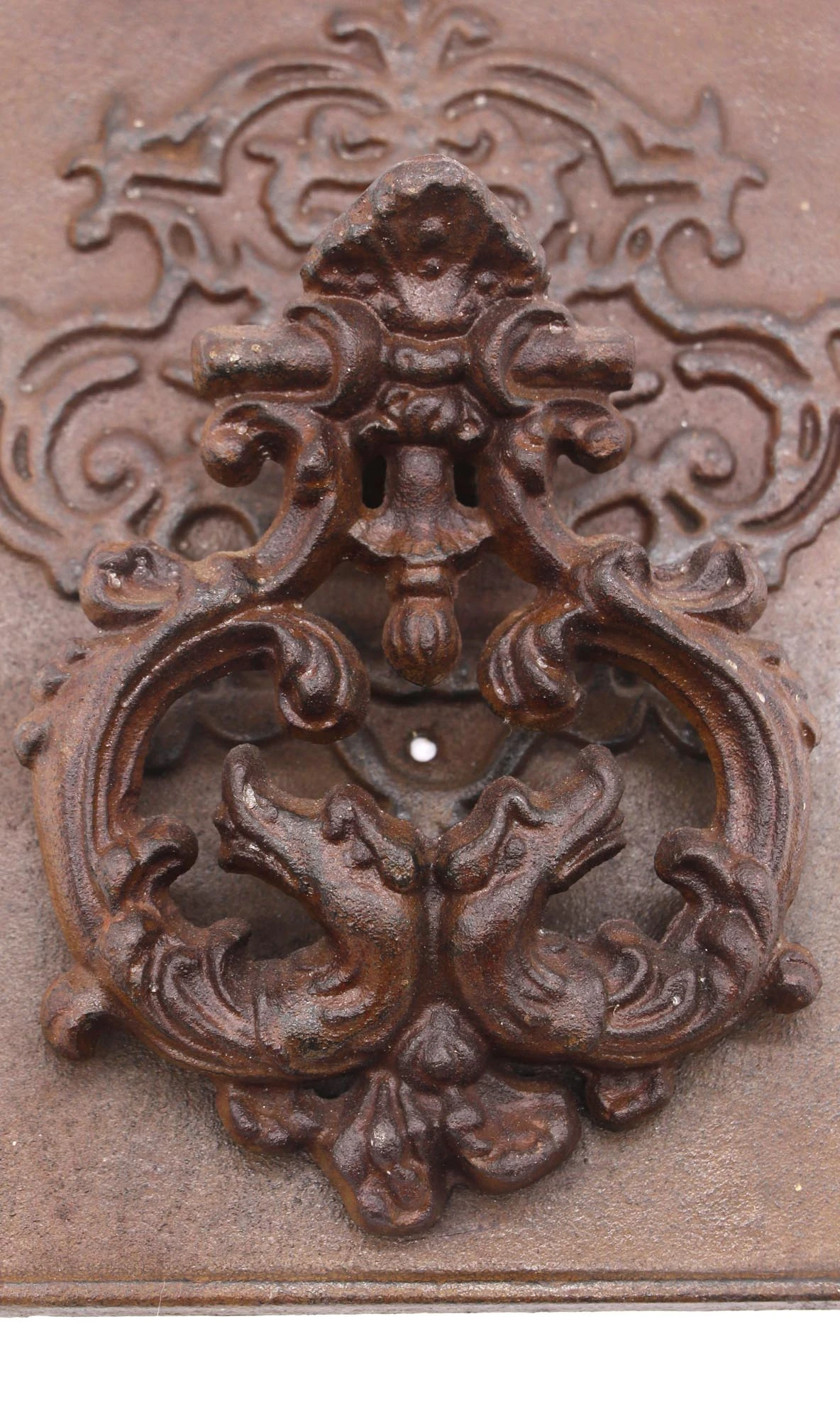 Antique Cast Iron Ornate Door Knocker On Back Plate 5 Antique Cast Iron Ornate Door Knocker On Back Plate - Image 3