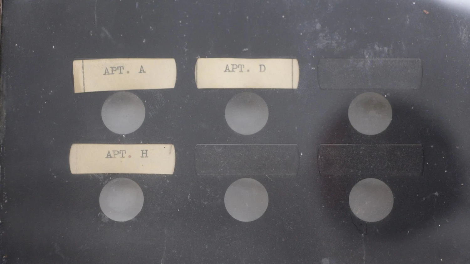 Reclaimed 6 Unit Building Brass Apartment Call Box Cover 4 Reclaimed 6 Unit Building Brass Apartment Call Box Cover - Image 2