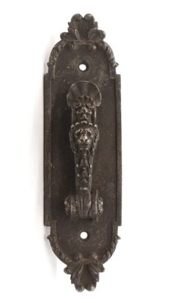 Vintage European 8.75 In. Black Bronze Lion Head Door Bell Lever
