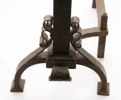 Antique Wrought Iron Andirons With Brass Tips 11 Antique Wrought Iron Andirons With Brass Tips -OGT Sale Store l197983 04