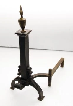 Antique Wrought Iron Andirons With Brass Tips 12 Antique Wrought Iron Andirons With Brass Tips -OGT Sale Store l197983 05