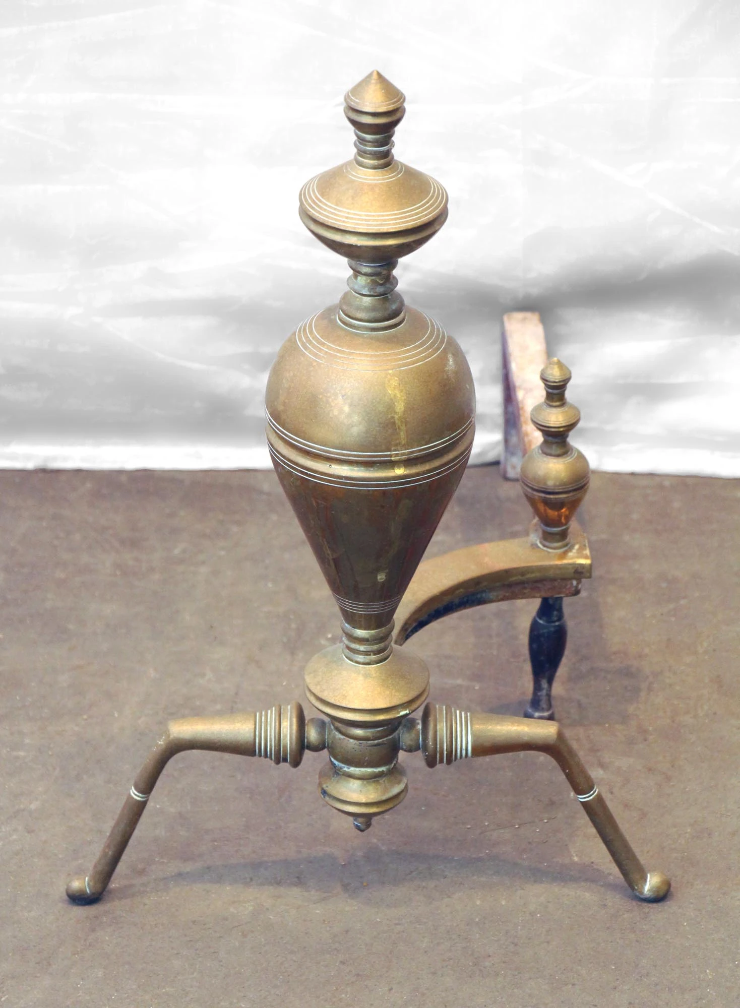 Antique Traditional Steeple Brass & Iron Andirons 6 Antique Traditional Steeple Brass & Iron Andirons - Image 4