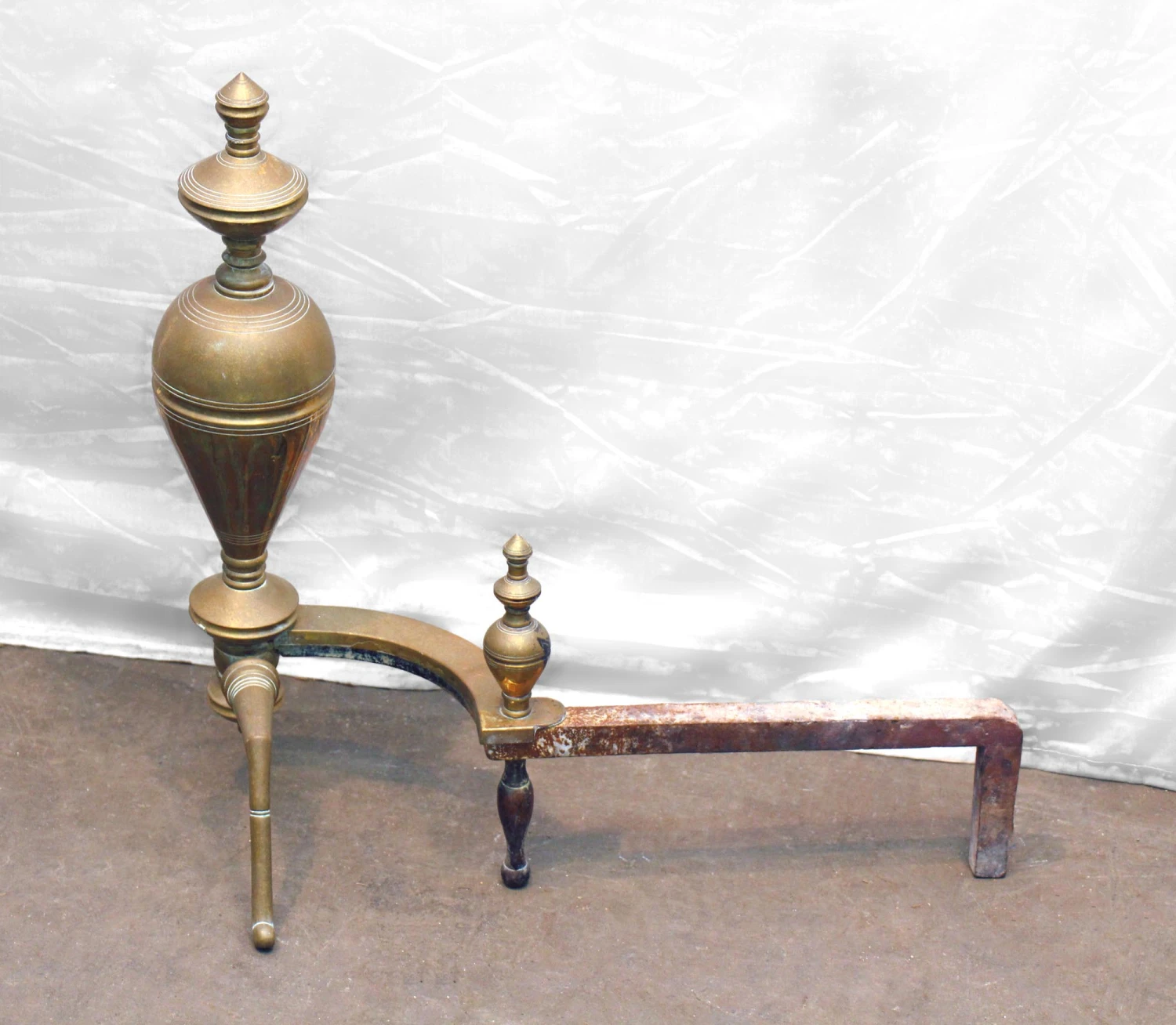 Antique Traditional Steeple Brass & Iron Andirons 8 Antique Traditional Steeple Brass & Iron Andirons - Image 6