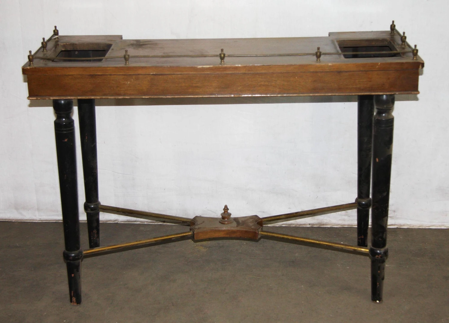 Antique Wooden Bank Table With Brass Lion Accents 6 Antique Wooden Bank Table With Brass Lion Accents - Image 4