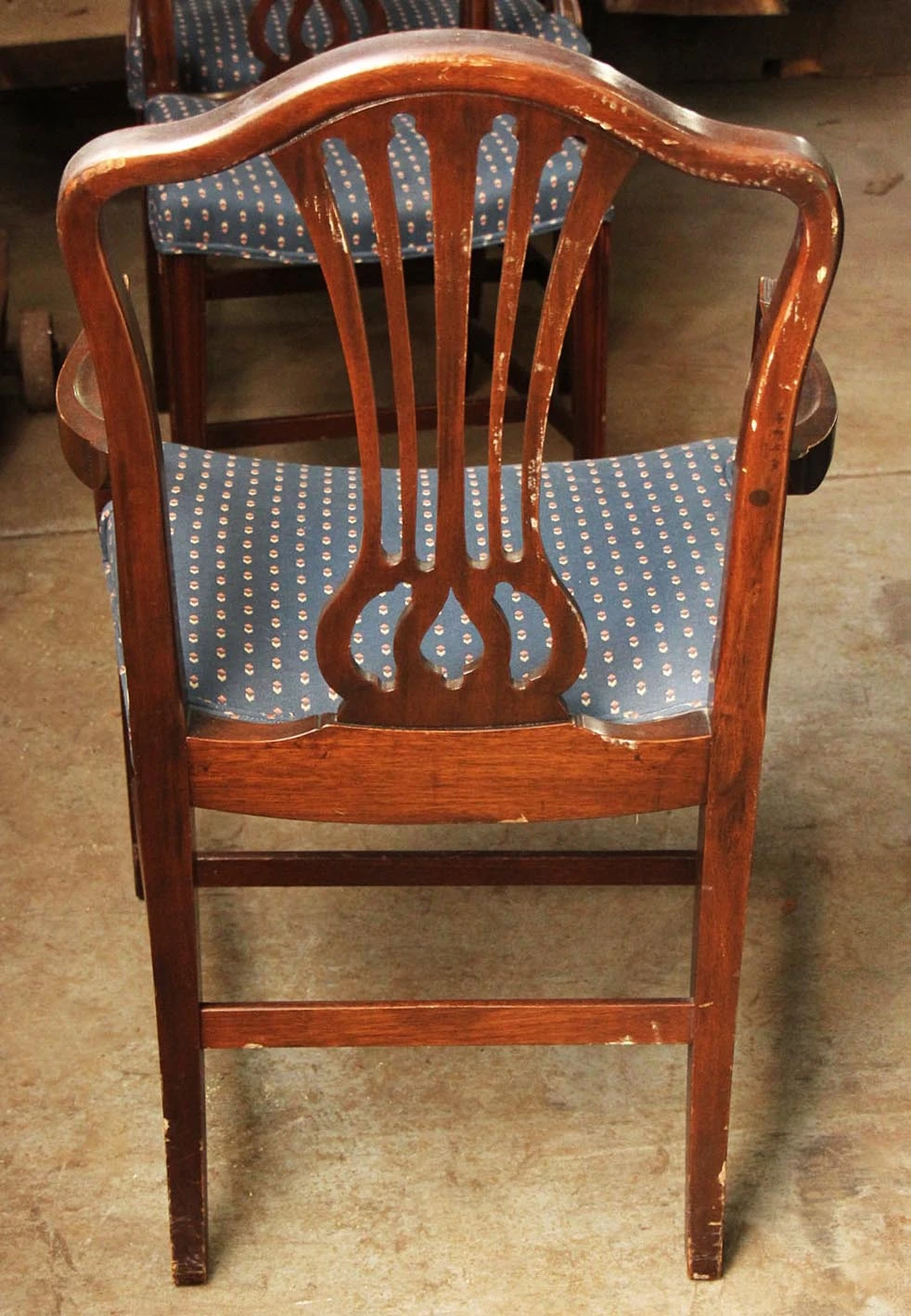 Vintage Medium Tone Wood Blue Upholstered Arm Chair 9 Vintage Medium Tone Wood Blue Upholstered Arm Chair - Image 7