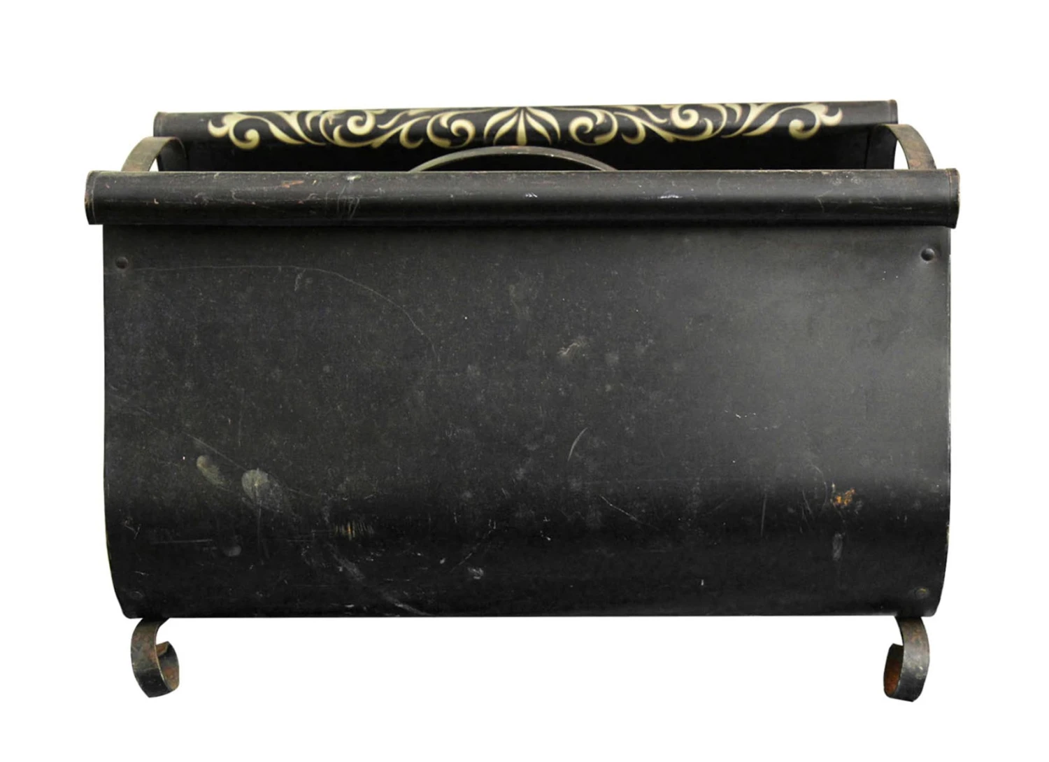 Vintage Hand Painted Black Floral Metal Magazine Holder 8 Vintage Hand Painted Black Floral Metal Magazine Holder - Image 6