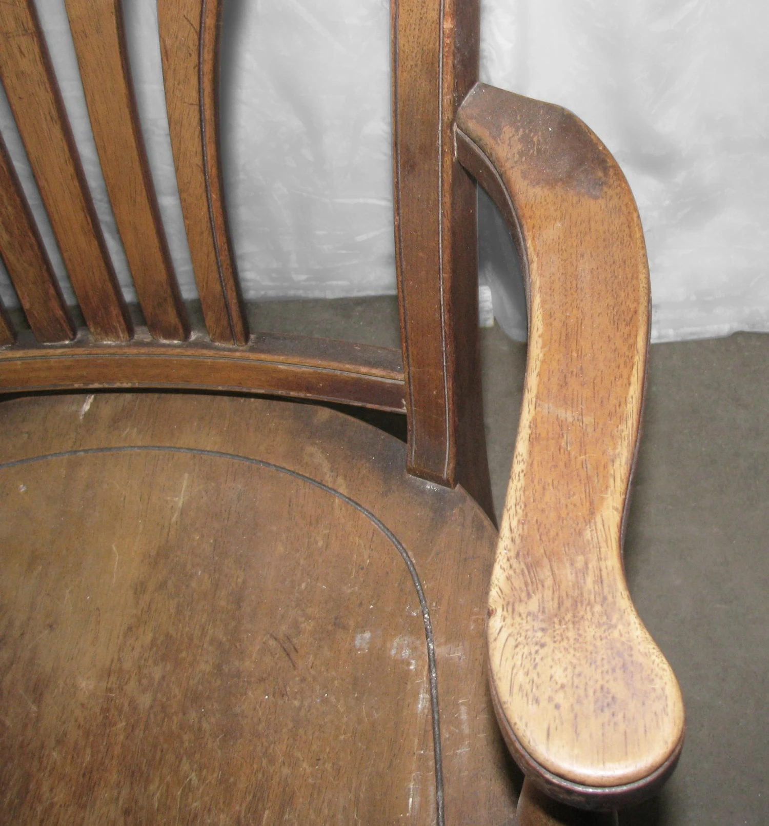 Vintage Fan Back Wood Bankers Arm Chair 10 Vintage Fan Back Wood Bankers Arm Chair - Image 8