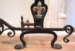 Victorian Fleur De Lis Black Wrought Iron Andiron Set -OGT Sale Store l205701 04
