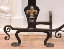 Victorian Fleur De Lis Black Wrought Iron Andiron Set -OGT Sale Store l205701 06