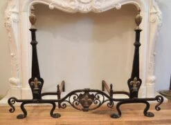 Victorian Fleur De Lis Black Wrought Iron Andiron Set -OGT Sale Store l205701 07