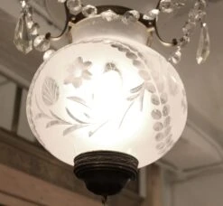 1930s Traditional Etched Glass & Crystal Bell Jar Lantern -OGT Sale Store l207147 04