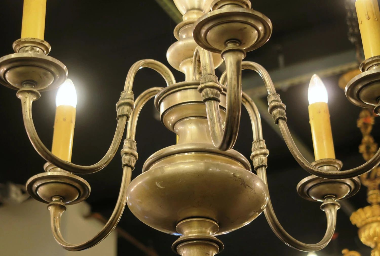 Georgian 6 Arm Silver Over Bronze Chandelier 7 Georgian 6 Arm Silver Over Bronze Chandelier - Image 5