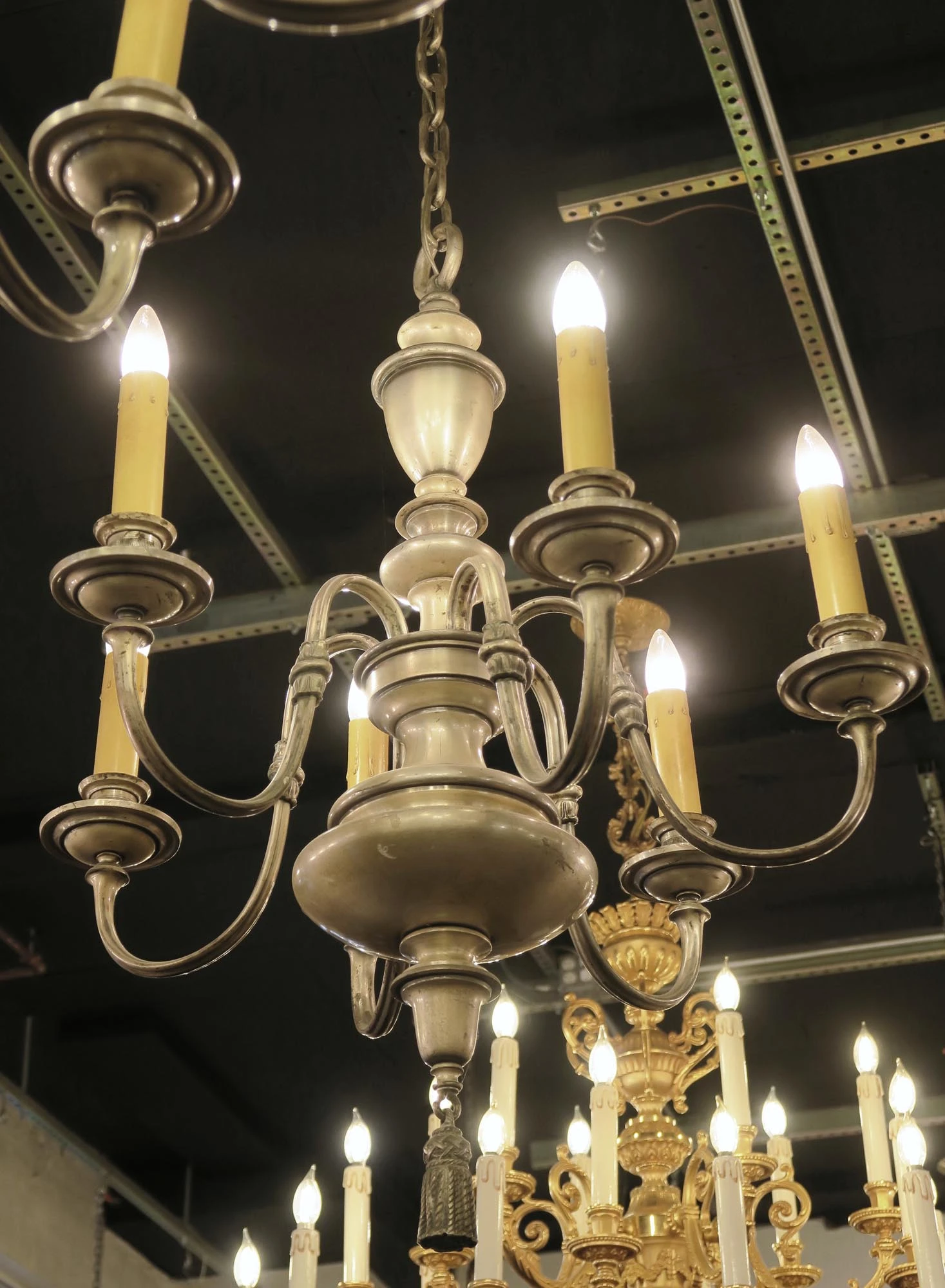 Georgian 6 Arm Silver Over Bronze Chandelier 9 Georgian 6 Arm Silver Over Bronze Chandelier - Image 7