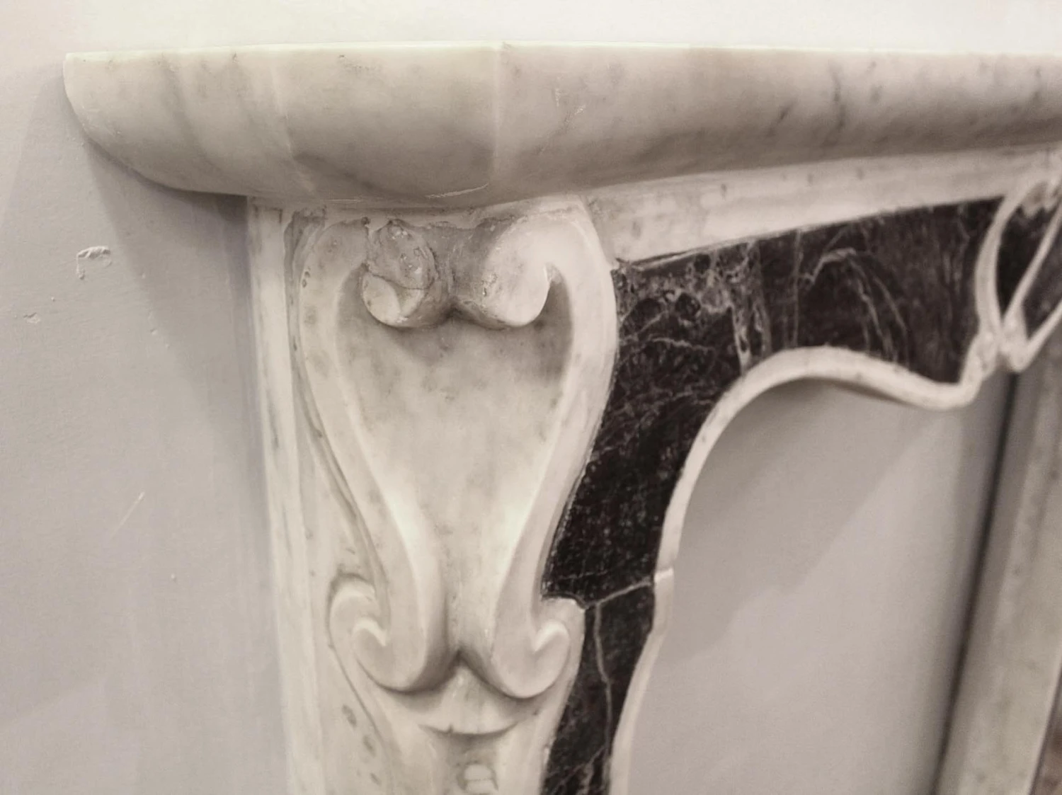Antique French Marble Mantel With Center & Side Scroll Motif 8 Antique French Marble Mantel With Center & Side Scroll Motif - Image 6