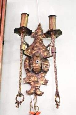 Pair Of Antique Arts & Crafts Wrought Iron Wall Sconces 10 Pair Of Antique Arts & Crafts Wrought Iron Wall Sconces -OGT Sale Store l207617 04