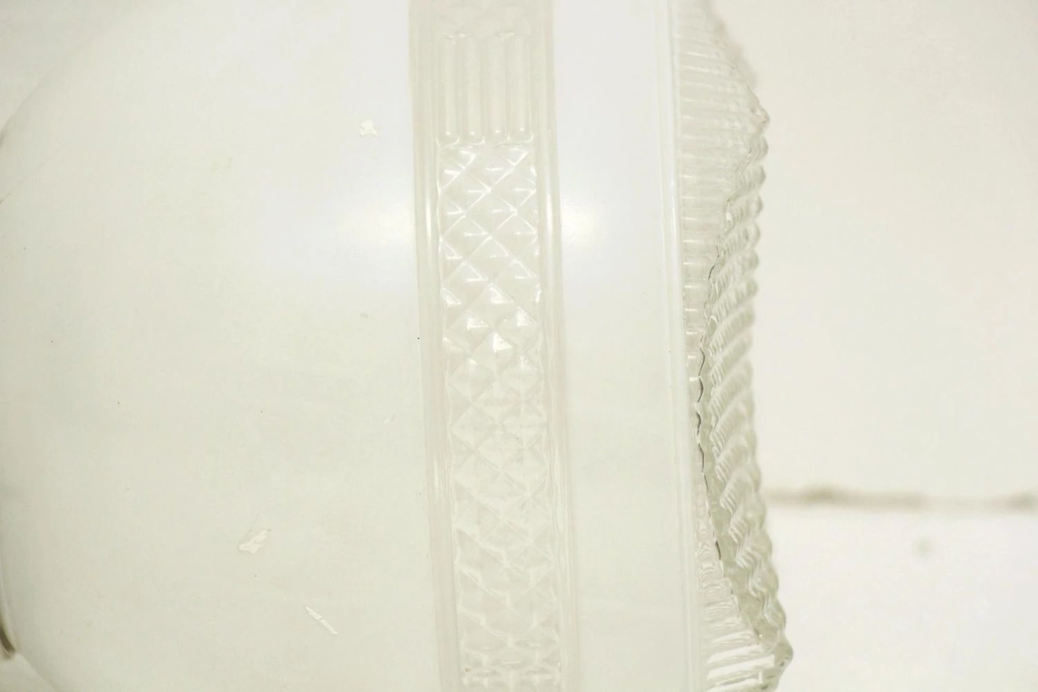 1950s Bathroom White & Clear Glass White Brass Fitter Semi Flush Mount 7 1950s Bathroom White & Clear Glass White Brass Fitter Semi Flush Mount - Image 5