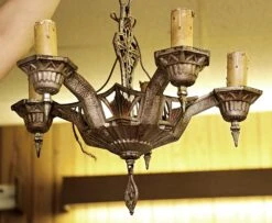 Antique 5 Light Cast Iron Art Deco Chandelier -OGT Sale Store l207720 04