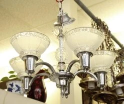 Vintage 5 Light Slip Shade Chrome Art Deco Chandelier 12 Vintage 5 Light Slip Shade Chrome Art Deco Chandelier -OGT Sale Store l207725 04