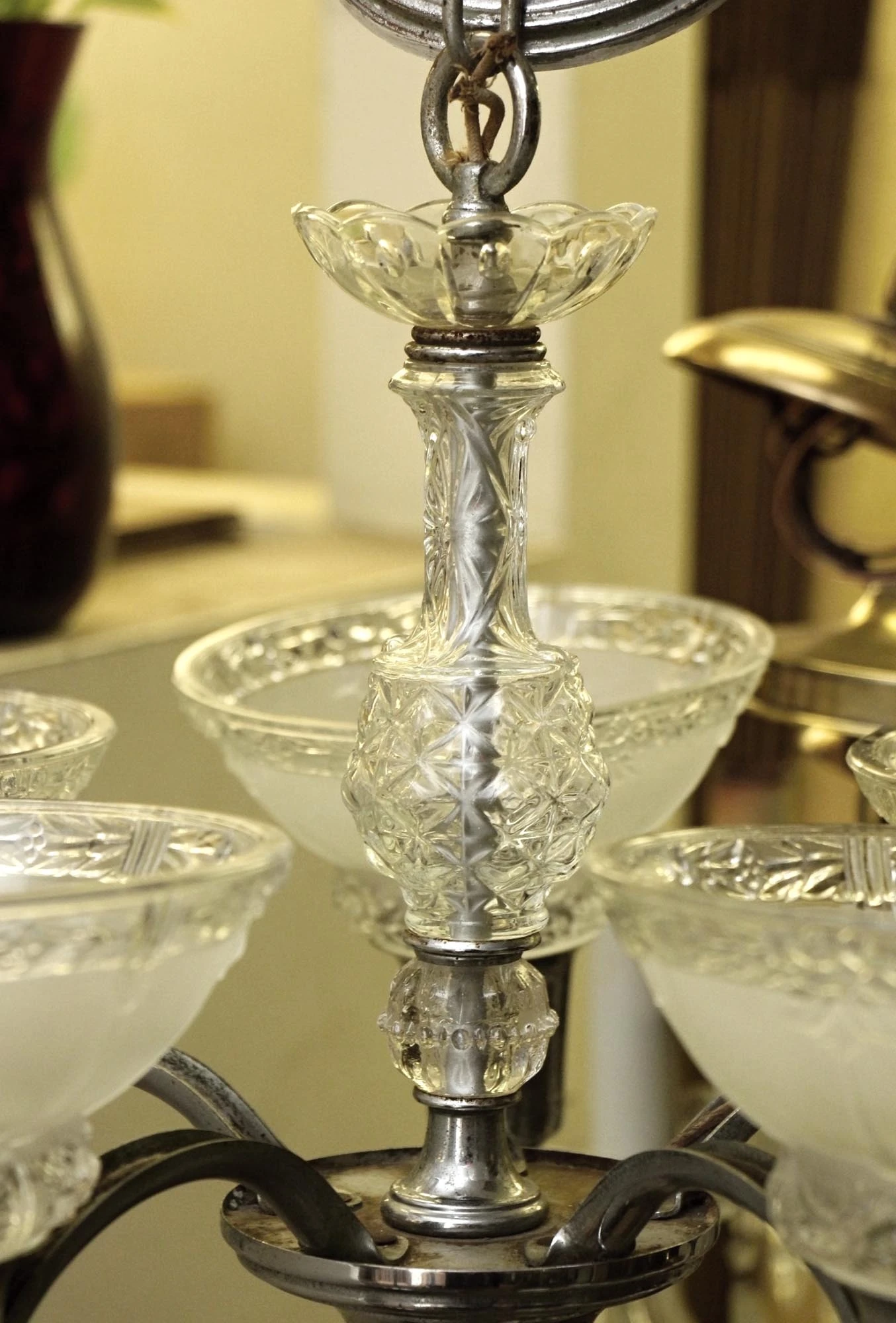 Vintage 5 Light Slip Shade Chrome Art Deco Chandelier 7 Vintage 5 Light Slip Shade Chrome Art Deco Chandelier - Image 5