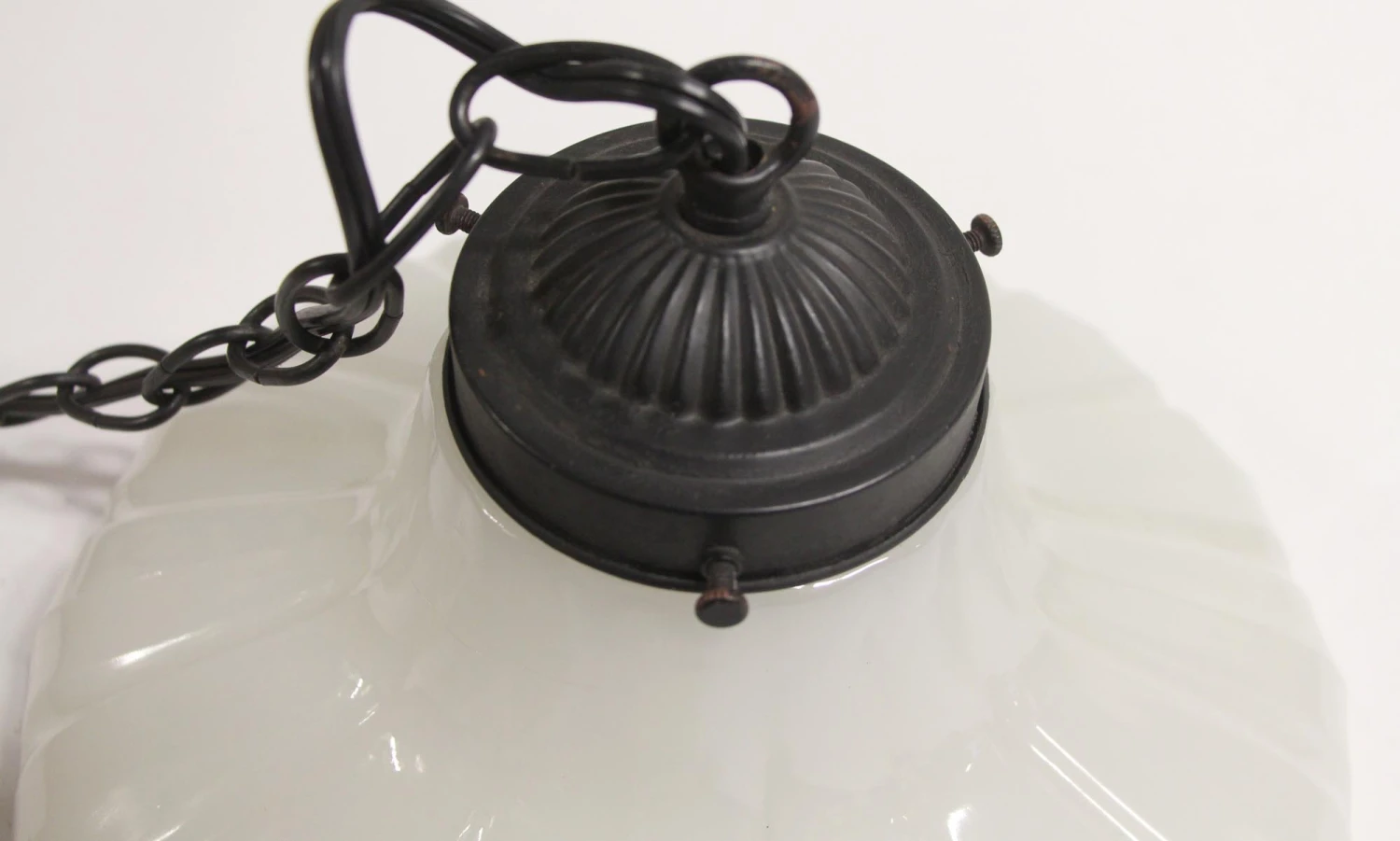 1910s Fluted 11.75 In. Milk Glass Pendant Light 7 1910s Fluted 11.75 In. Milk Glass Pendant Light - Image 5