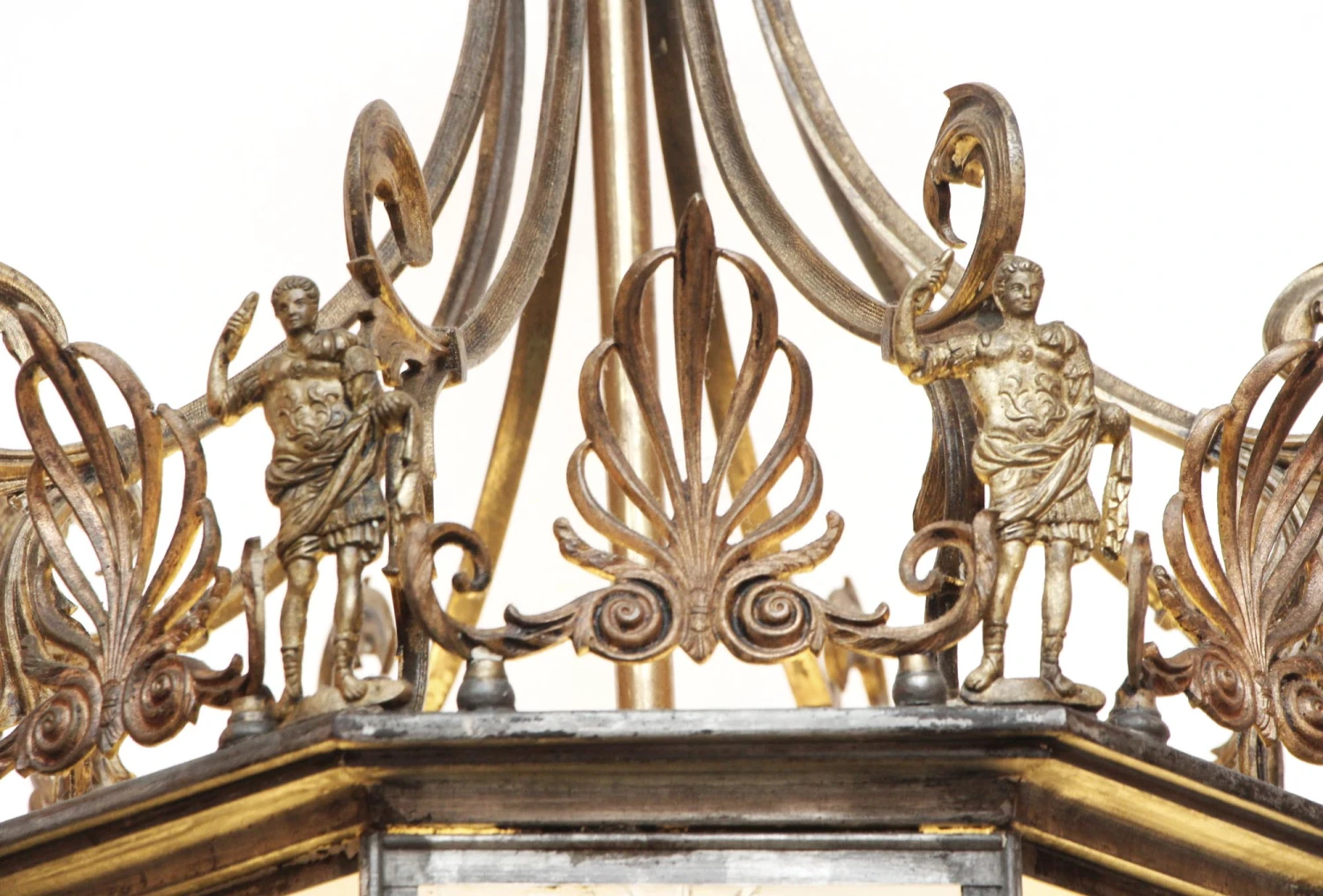 Antique Neoclassical Bronze & Etched Glass Ceiling Lantern 6 Antique Neoclassical Bronze & Etched Glass Ceiling Lantern - Image 4