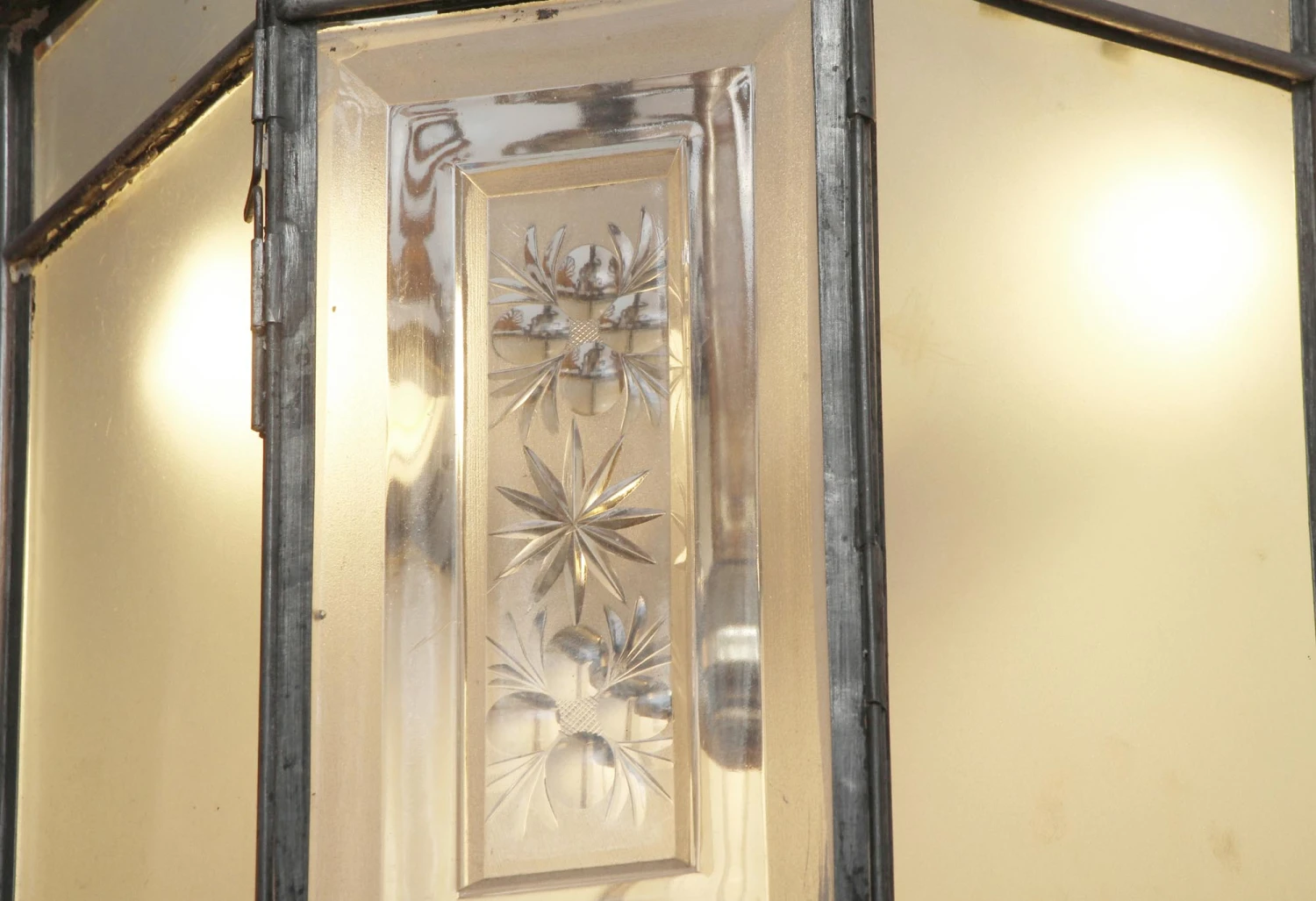 Antique Neoclassical Bronze & Etched Glass Ceiling Lantern 7 Antique Neoclassical Bronze & Etched Glass Ceiling Lantern - Image 5