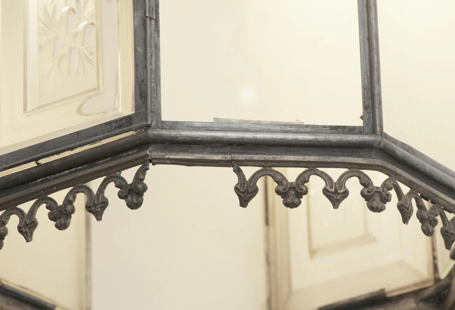 Antique Neoclassical Bronze & Etched Glass Ceiling Lantern 8 Antique Neoclassical Bronze & Etched Glass Ceiling Lantern - Image 6