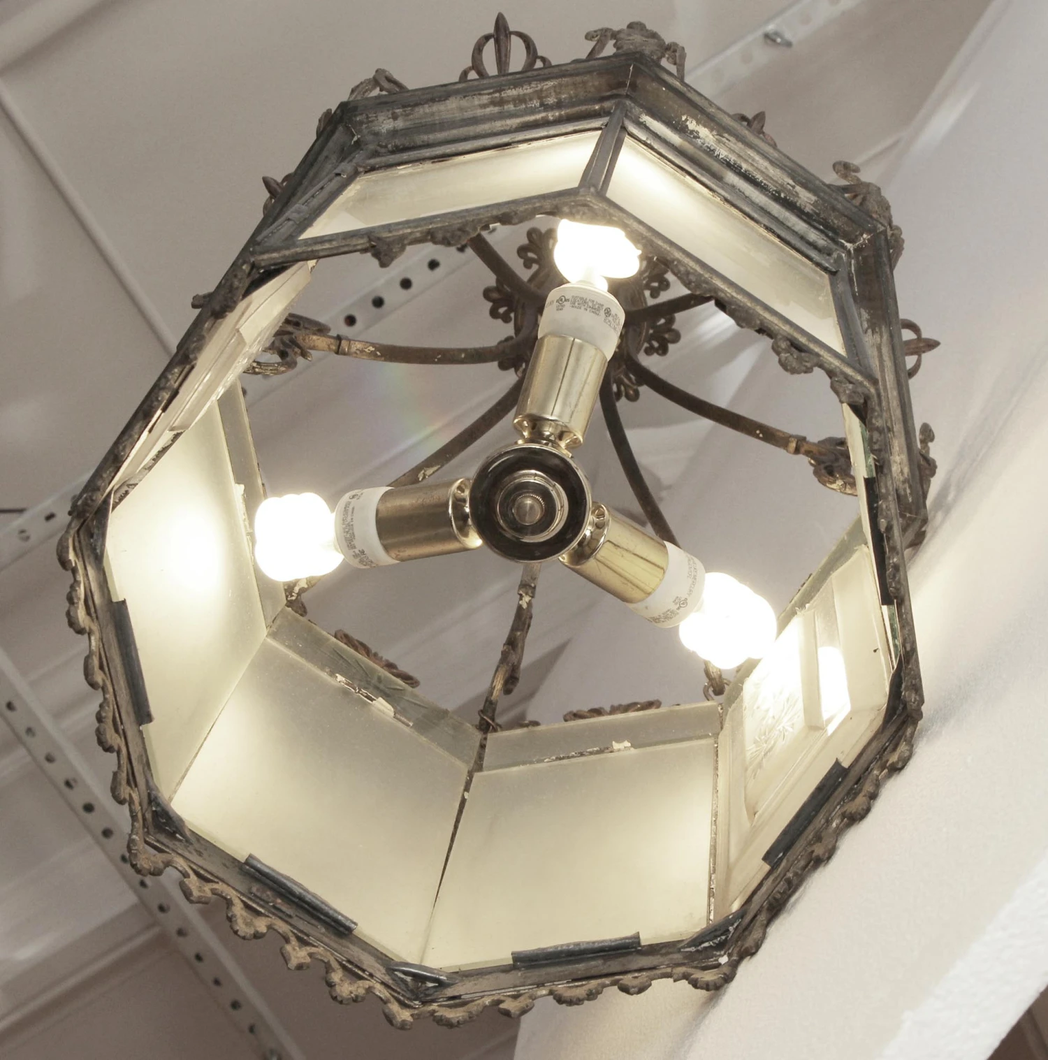 Antique Neoclassical Bronze & Etched Glass Ceiling Lantern 9 Antique Neoclassical Bronze & Etched Glass Ceiling Lantern - Image 7