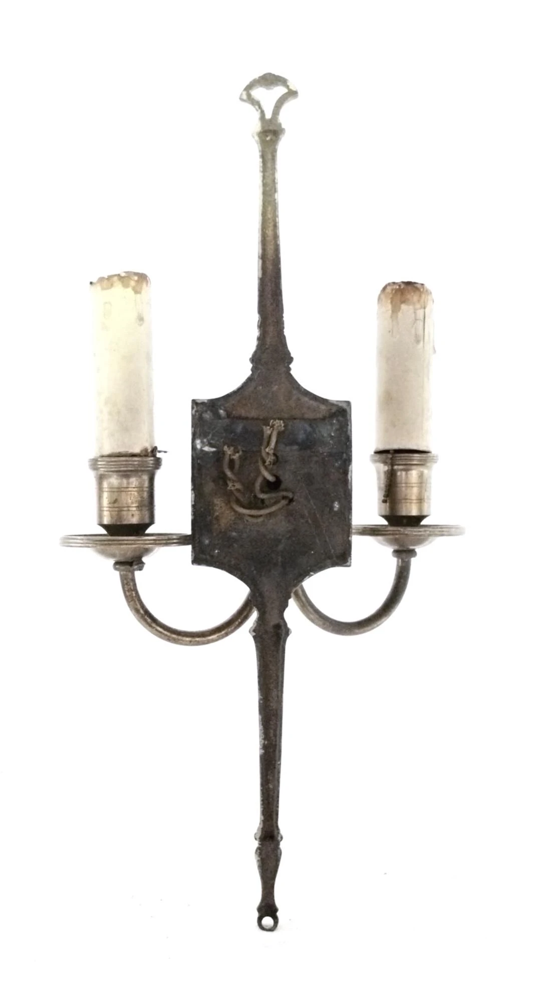 Antique Tall 2 Arm Brass Colonial Wall Sconces 6 Antique Tall 2 Arm Brass Colonial Wall Sconces - Image 4
