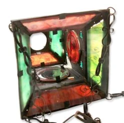 Arts & Crafts Colorful Stained Red & Green Glass & Jeweled Hanging Lantern 21 Arts & Crafts Colorful Stained Red & Green Glass & Jeweled Hanging Lantern -OGT Sale Store l210183 07