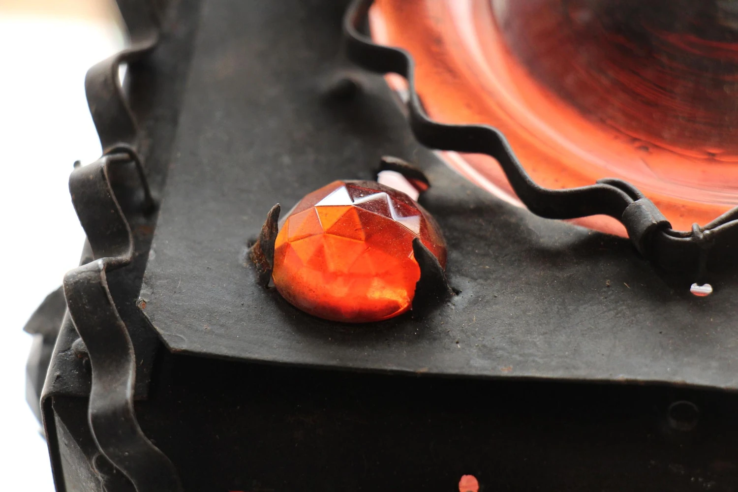 Arts & Crafts Colorful Stained Red & Green Glass & Jeweled Hanging Lantern 11 Arts & Crafts Colorful Stained Red & Green Glass & Jeweled Hanging Lantern - Image 9