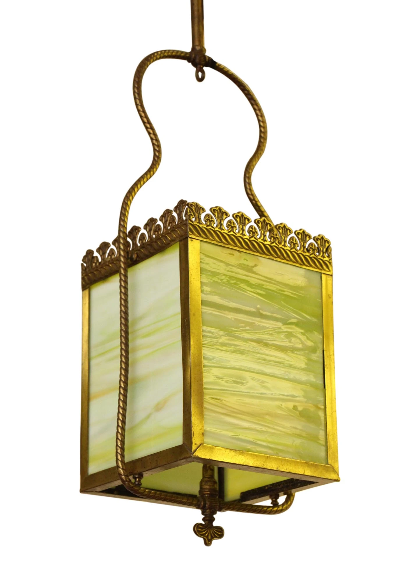 Vintage Green Slag Glass Brass Ceiling Lantern 6 Vintage Green Slag Glass Brass Ceiling Lantern - Image 4