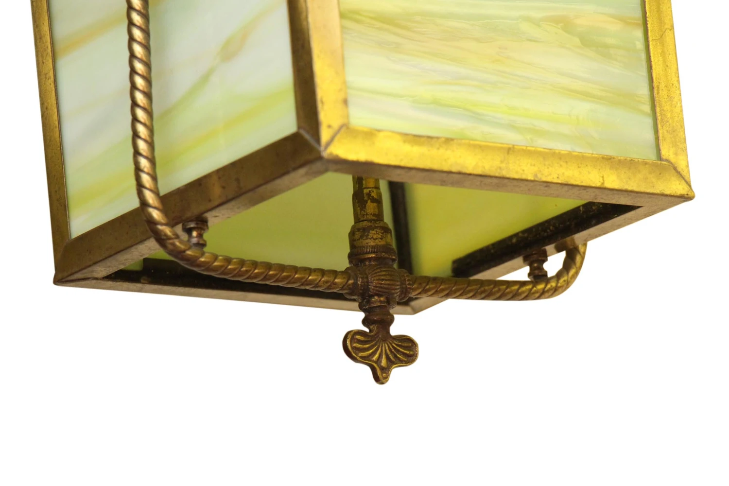Vintage Green Slag Glass Brass Ceiling Lantern 7 Vintage Green Slag Glass Brass Ceiling Lantern - Image 5