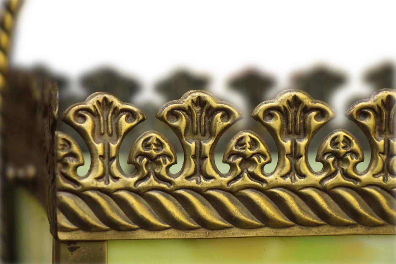 Vintage Green Slag Glass Brass Ceiling Lantern 8 Vintage Green Slag Glass Brass Ceiling Lantern - Image 6