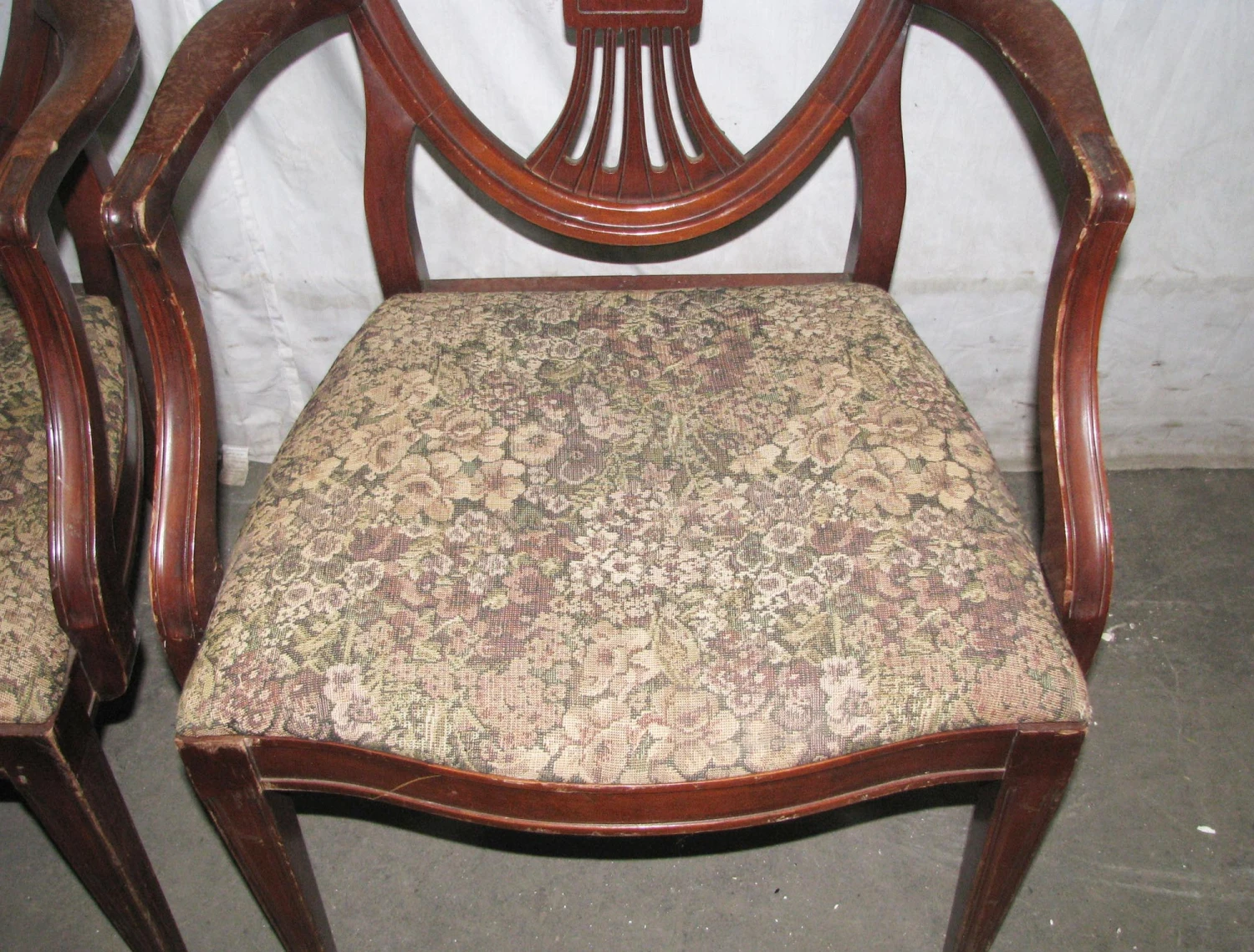 Set Of Four Classic Upholstered Walnut Arm Chairs 6 Set Of Four Classic Upholstered Walnut Arm Chairs - Image 4